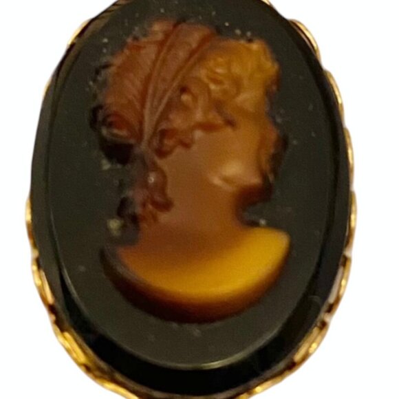 VINTAGE CAMEO WOMEN'S PROFILE PENDANT FOR NECKLACE brown amber gold tone charm - Picture 5 of 5